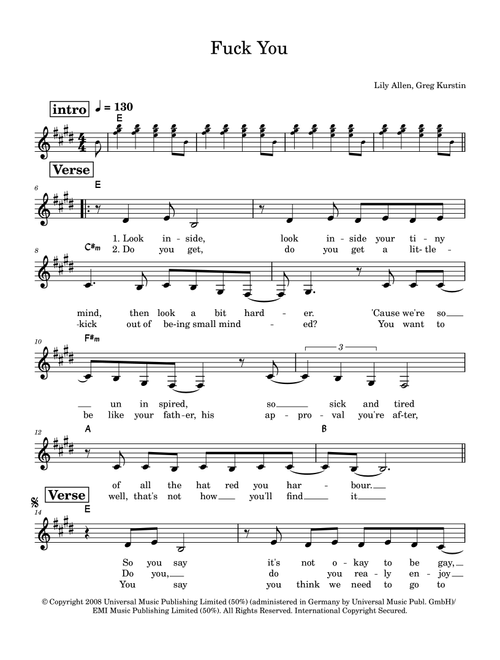 Fuck You (Arr. Lead sheet) - Lily Allen (Lead Sheet - Fake Book)