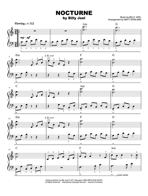 Nocturne (Arr. Matt Dorland) - Billy Joel (Easy Piano)