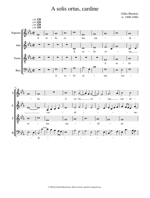A solis ortus (Not to be confused with the 3-part setting by the same composer) - Gilles Binchois
