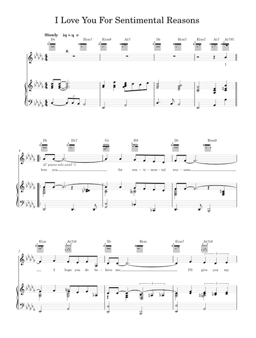 I love you for sentimental reasons - Nat King Cole (Piano-Voice)