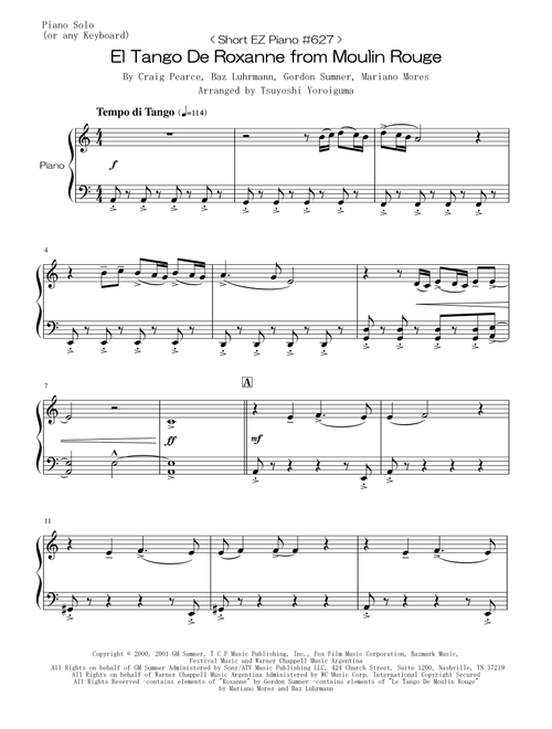 El Tango De Roxanne (Arr. Tsuyoshi Yoroiguma) - Craig Pearce, Baz Luhrmann, Gordon Sumner (Easy Piano)