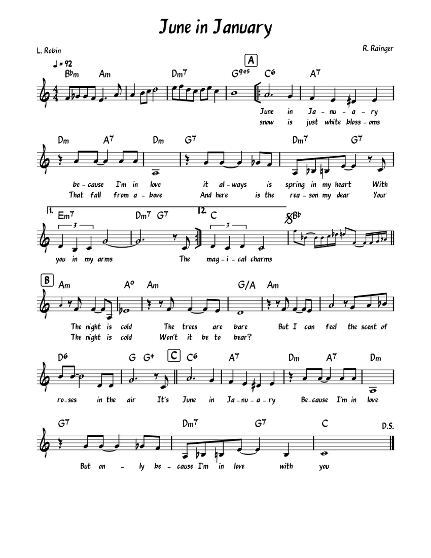 June In January Notes.pdf June In January by Ralph Rainger Sheet Music with Chords for Piano ...