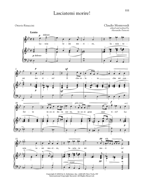 Lasciatemi Morire! (High Voice) (Ed. Richard Walters) - Claudio Monteverdi, Ottavio Rinuccini (Piano Vocal)