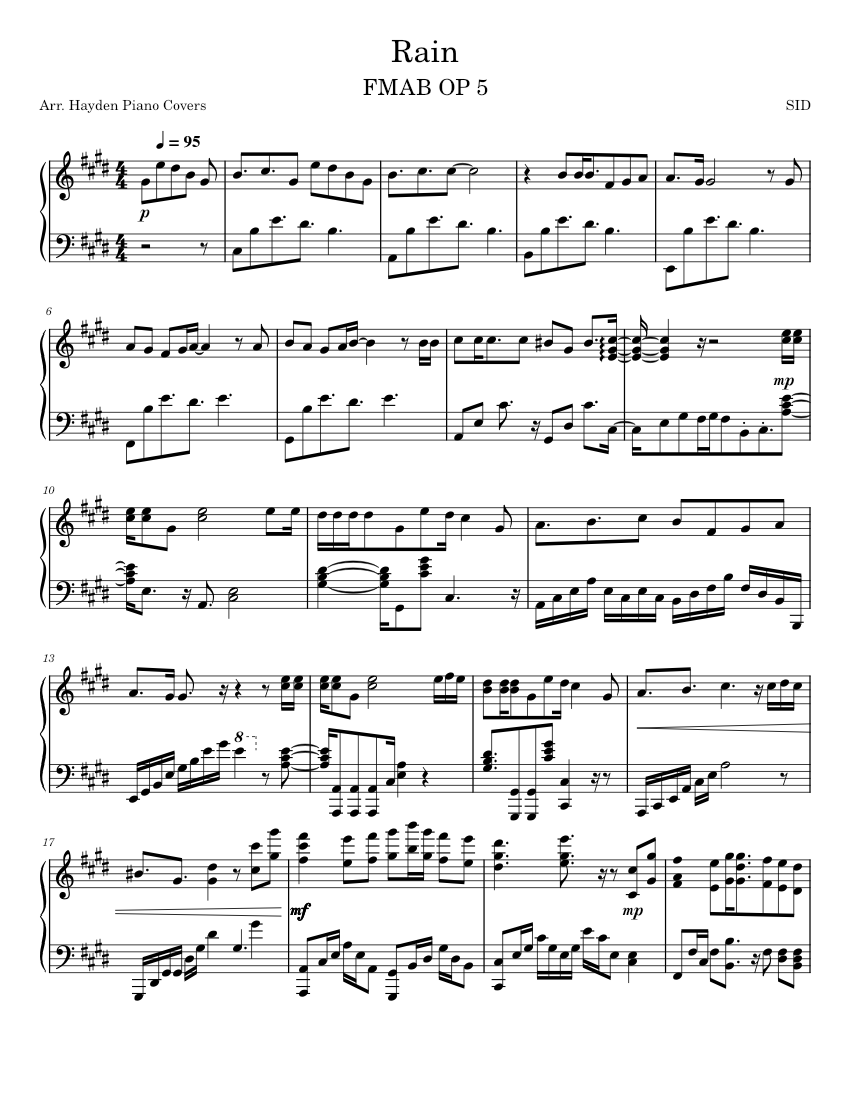 Rain - FMAB OP 5 - SID Sheet Music for Piano (Solo