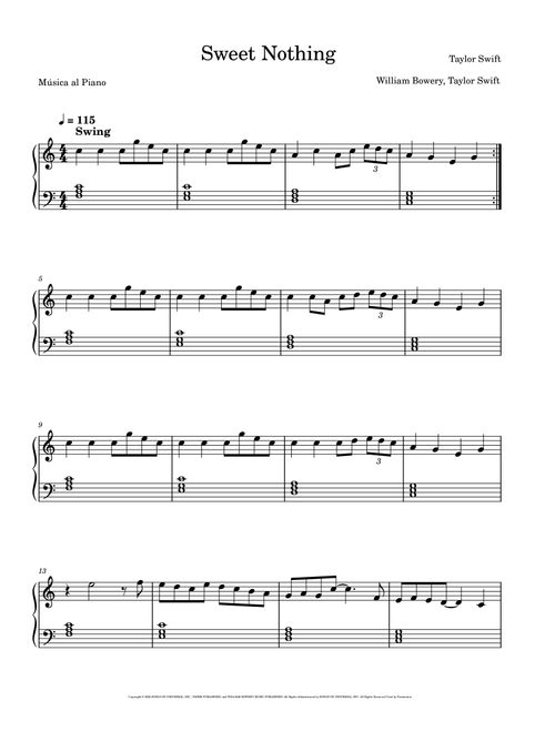 Sweet Nothing (Arr. Música al Piano) - Taylor Swift (Easy Piano)