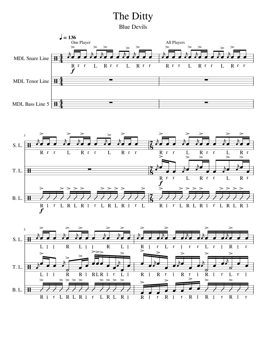 The Ditty The Blue Devils Sheet music for Snare drum, Tenor drum
