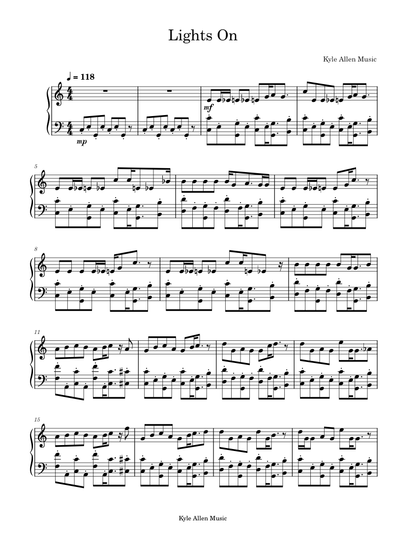 Lights On Kyle Allen Sheet music for Piano (Solo)