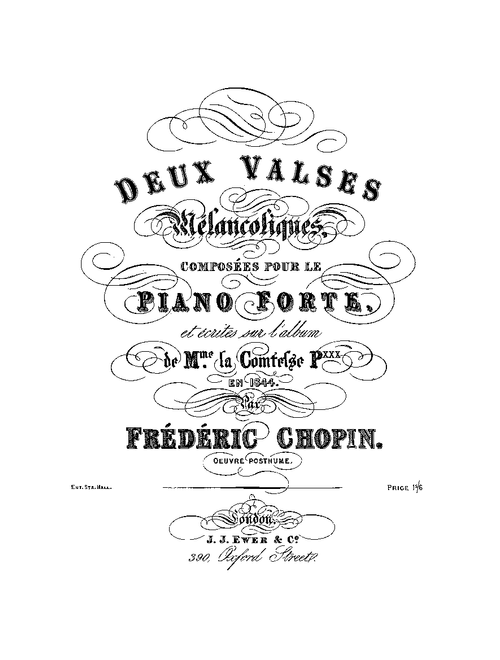 Deux Valses Mélancoliques - Second English Edition - Frédéric Chopin - pub. 1854