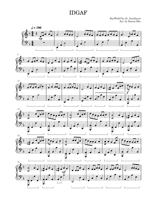IDGAF – BoyWithUke , ft. blackbear (Full Piano Cover)