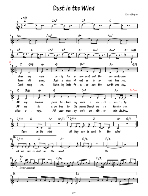 Dust in the Wind (Lead sheet with lyrics )