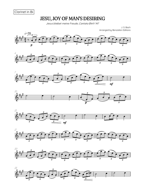 JS Bach • Jesu, Joy of Man's Desiring | Cantata BWV 147 | clarinet sheet music (Arr. Benzaiten Editions) - Johann Sebastian Bach (Clarinet Solo)
