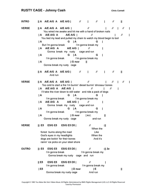 Rusty Cage (Arr. Bronson Ferdinand Wright) - Soundgarden (Guitar Chords-Lyrics)