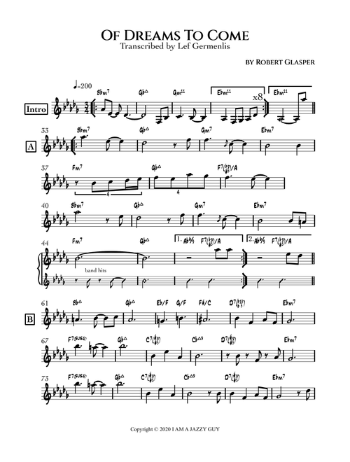 Of Dreams To Come (Arr. Lef Germenlis) - Robert Glasper (Lead Sheet - Fake Book)