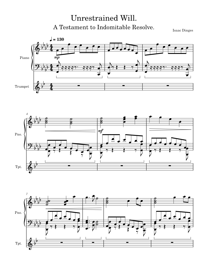 Unrestrained Will. Sheet music for Piano, Trumpet other (Mixed Duet ...