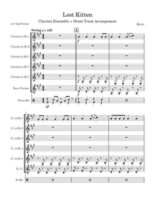 Lost Kitten (Clarinet Ensemble + Drum Track Arrangement)