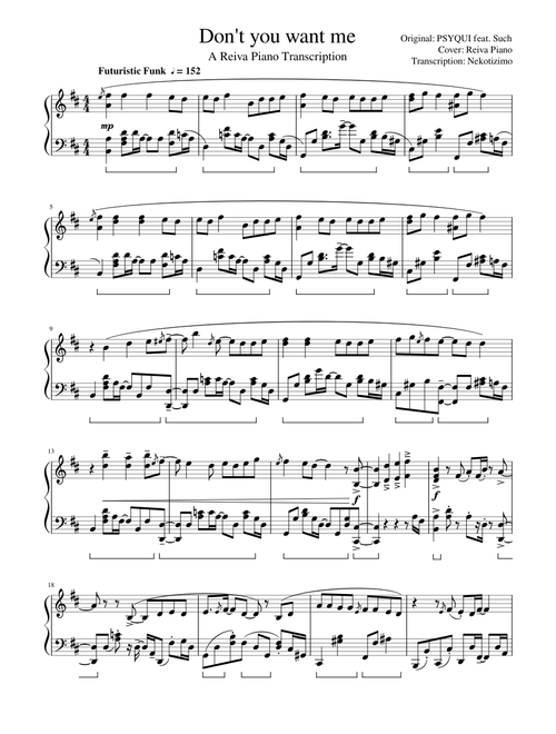 PSYQUI - Don't you want me feat. Such | A Reiva Piano Transcription