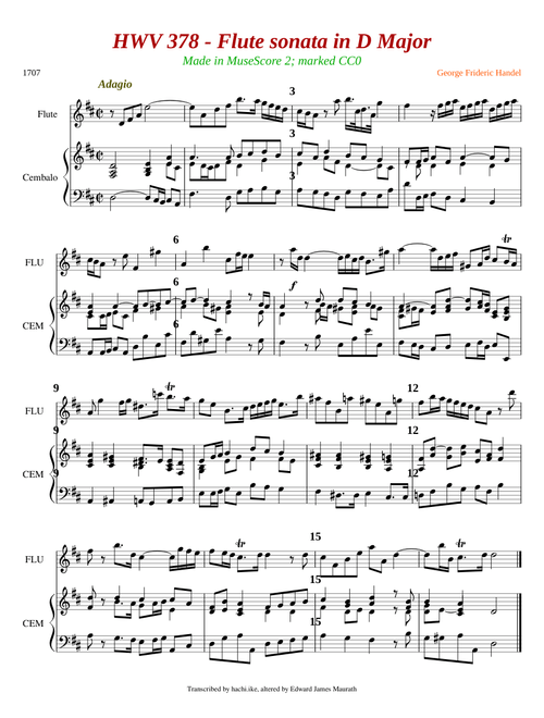 Flute Sonata in D major, HWV 378 – Georg Friedrich Händel