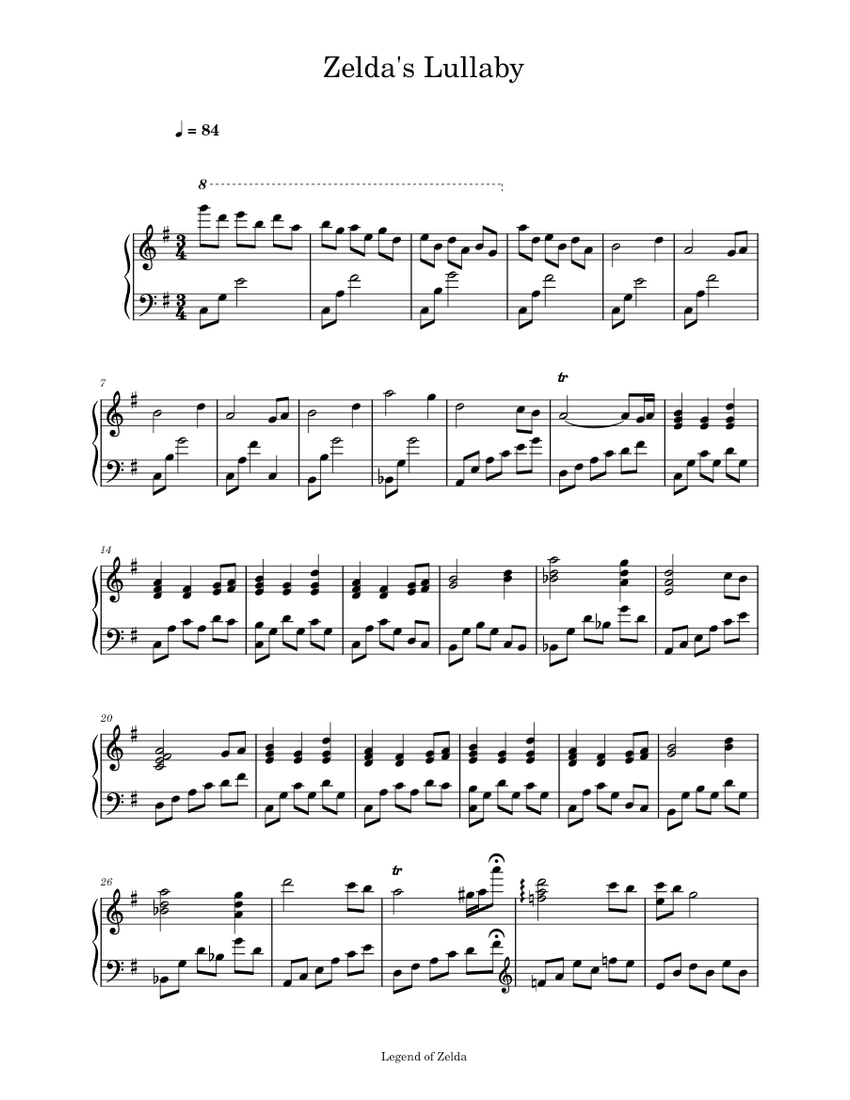 Zelda's Lullaby – Koji Kondo Sheet Music for Piano (Solo) | MuseScore.com