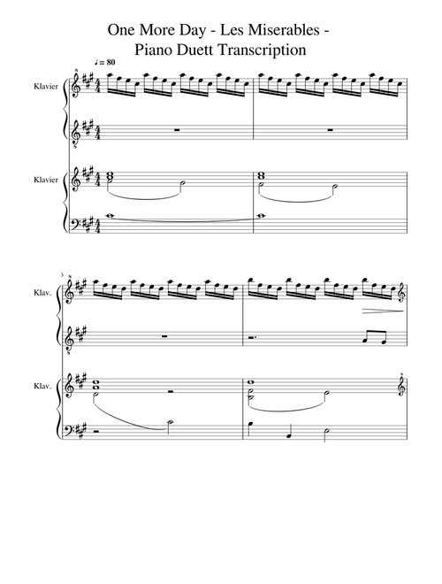 One More Day - Les Miserables - Piano Duett Transcription