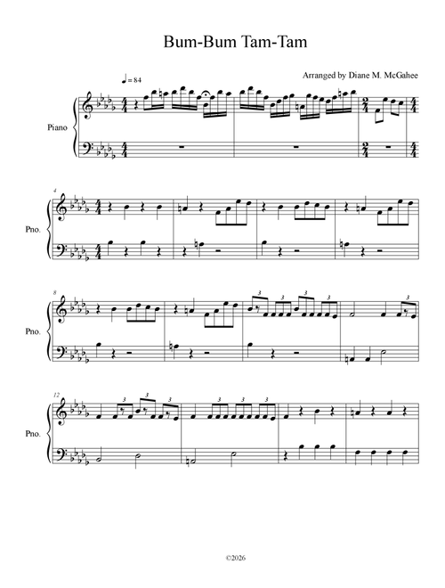 Bum Bum Tam Tam (Arr. Arranged by Diane M. McGahee) - Mc Fioti Future J Balvin Stefflon Don & J (Piano Solo)