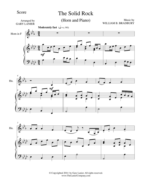 THE SOLID ROCK (F Horn/Piano and Horn Part) (Arr. Gary Lanier) - William B Bradbury (French Horn and Piano)
