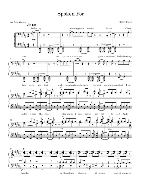 Spoken For – Flavor Foley (for Solo Piano)