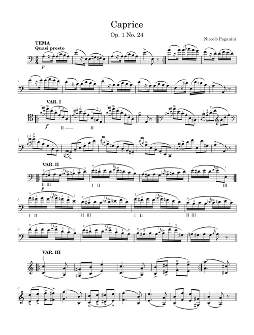 Caprice No. 24 in A minor, Op. 1 by Niccolò Paganini - Cello Arrangement