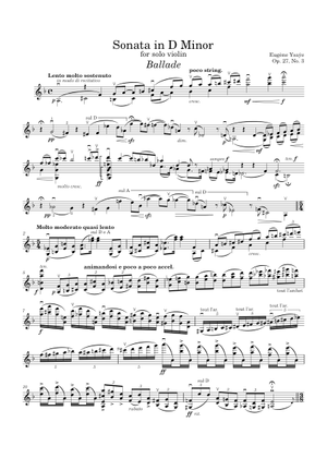 Solo Violin Sonata in G Major - E. Ysaÿe, Op. 27, No. 5 Sheet