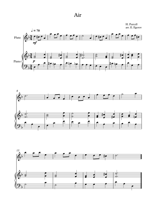 Air, Henry Purcell, For Flute & Piano (Arr. Eugene Egorov) (Flute and Piano)