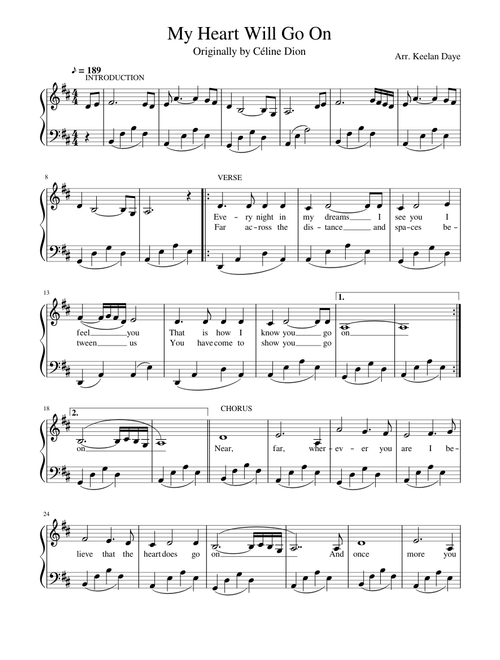 My Heart Will Go On - Céline Dion sheet music arranged by keelan717