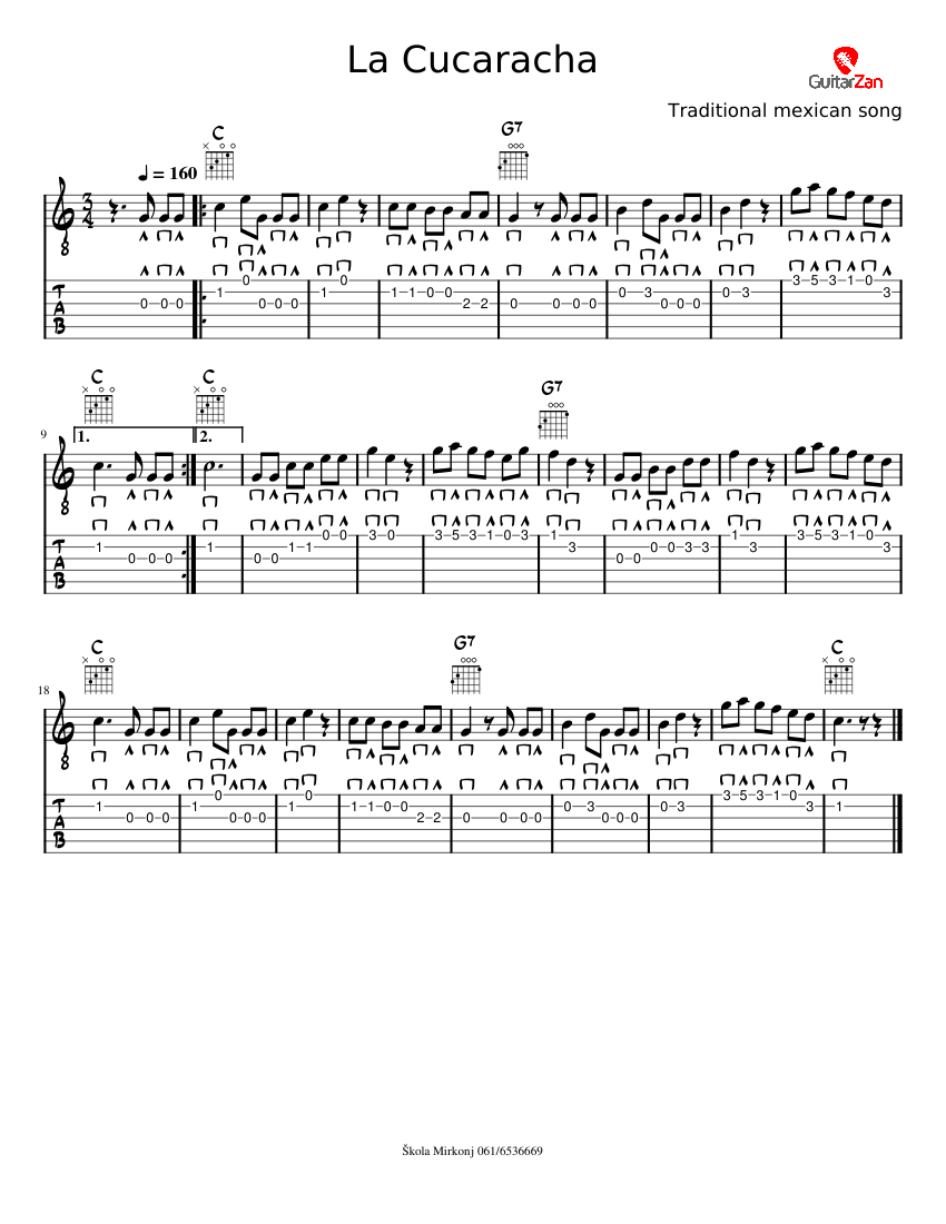 La cucaracha – Misc Traditional La Cucaracha Sheet Music and Tab with Chords for Guitar (Solo ...