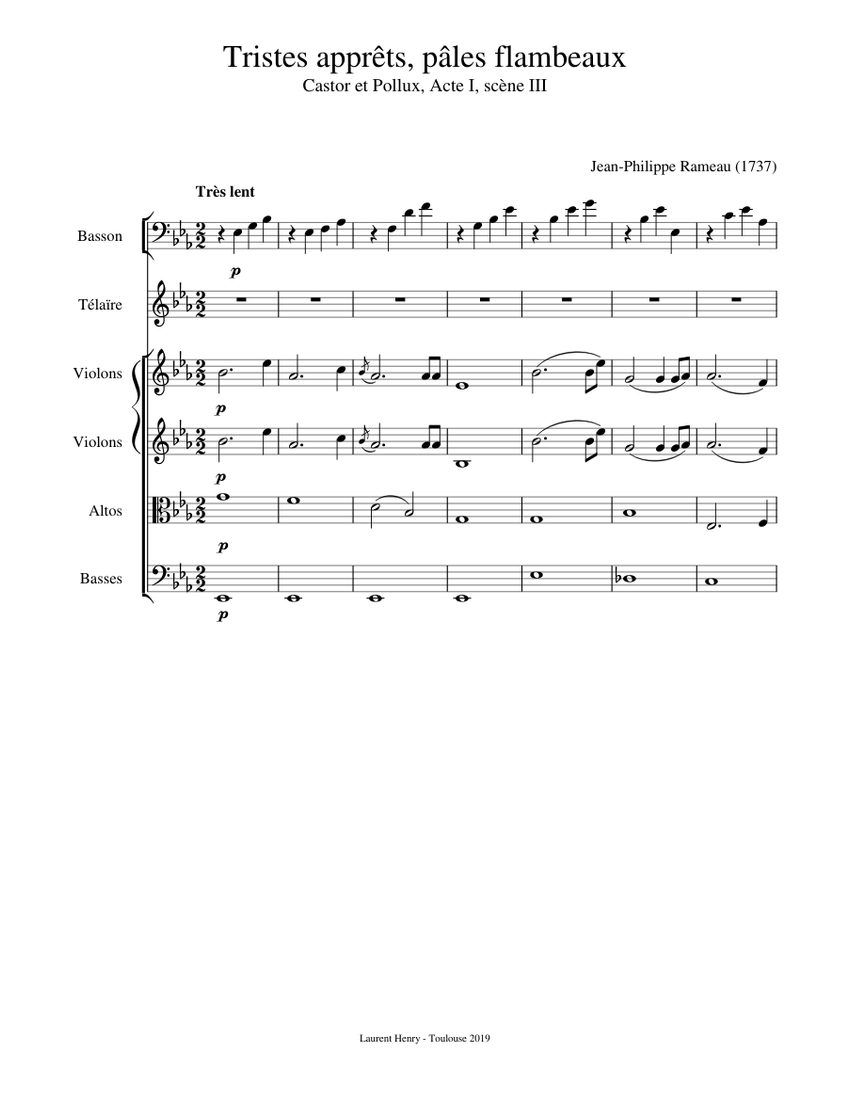 Rameau Castor et Pollux, Tristes apprêts, pâles flambeaux Sheet music