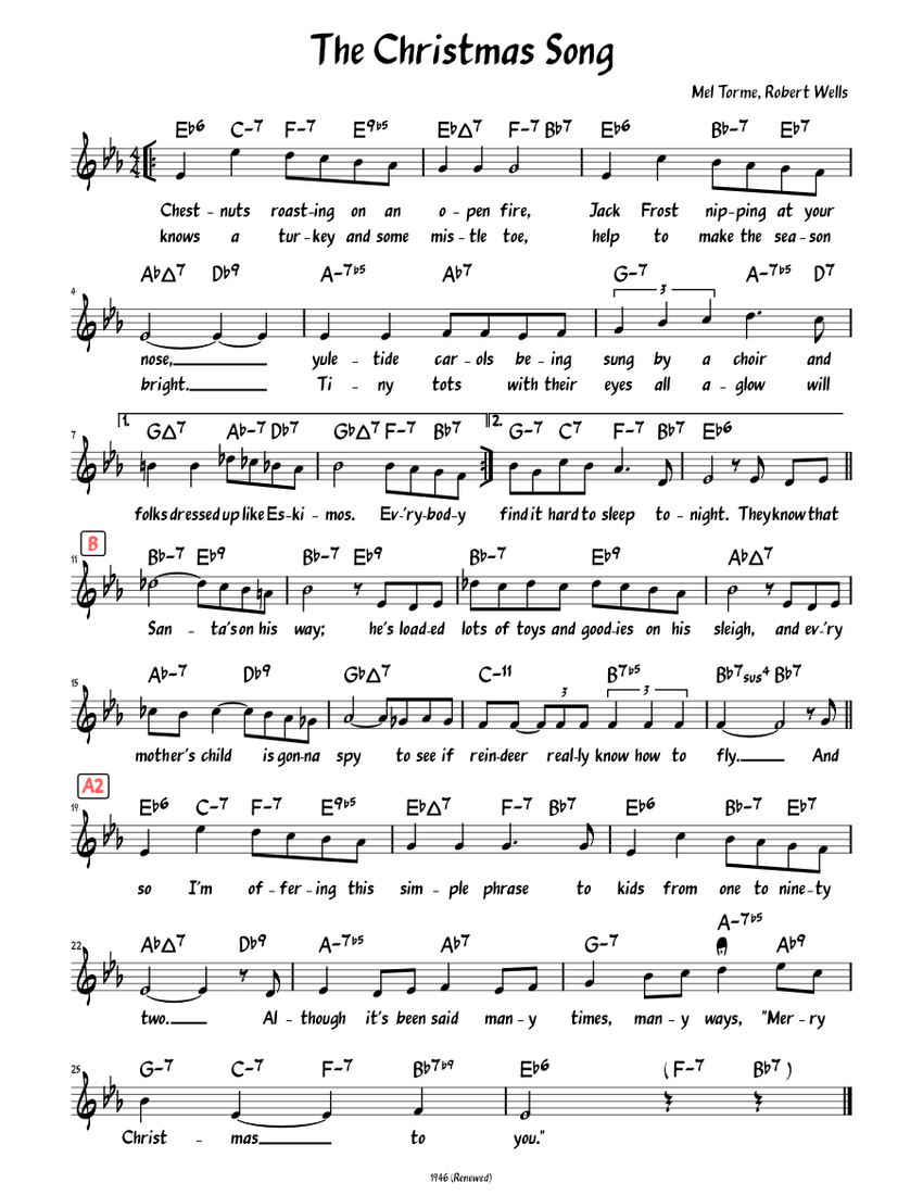 The Christmas Song (Lead sheet with lyrics ) Sheet music for Piano