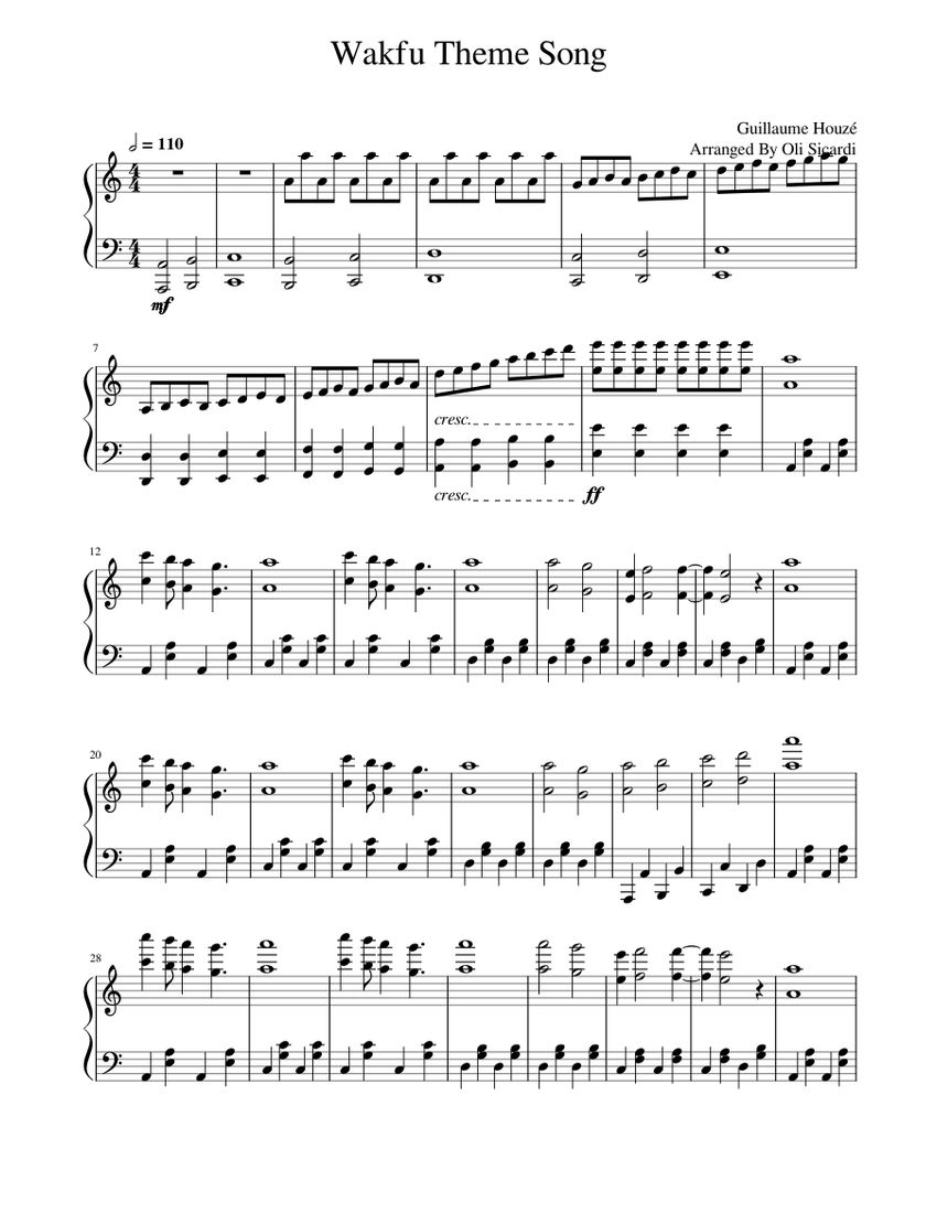 Wakfu Theme Song (Sur Tes Pas) Sheet music for Piano (Solo) | Musescore.com