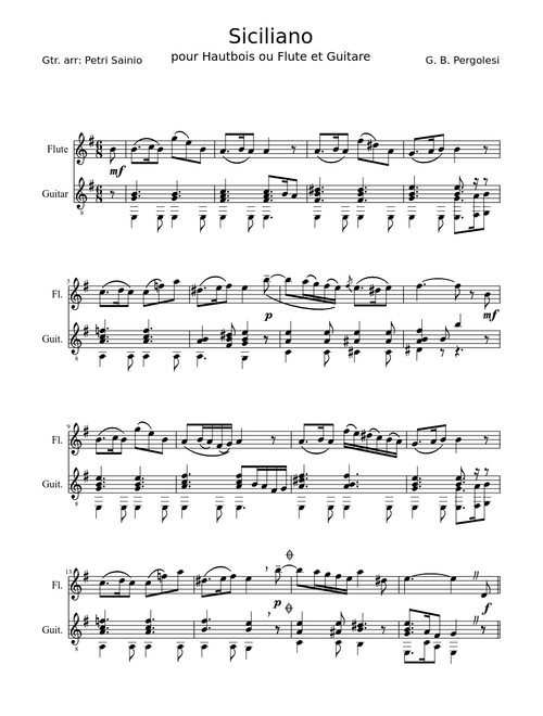 G. B. Pergolesi: Siciliano for Flute and Guitar