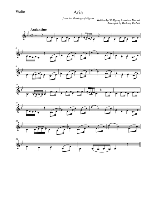 Aria from the Marriage of Figaro (Arr. Zachary Corbett) - Wolfgang Amadeus Mozart (Violin Solo)
