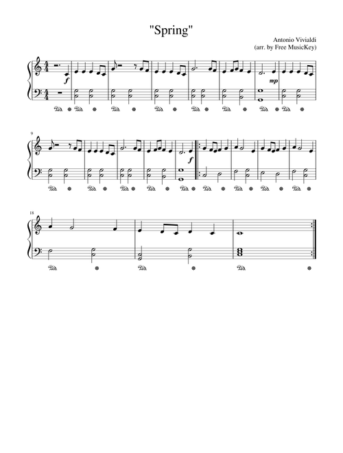 Antonio Vivaldi "Spring" Easy Piano (arr. by Free MusicKey)