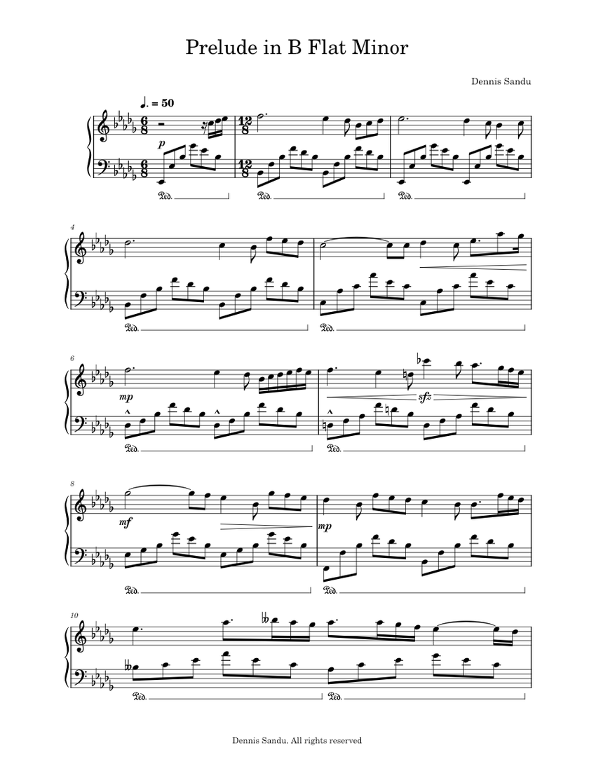 Prelude in b flat minor op 1 no 22 dennis sandu sheet music for