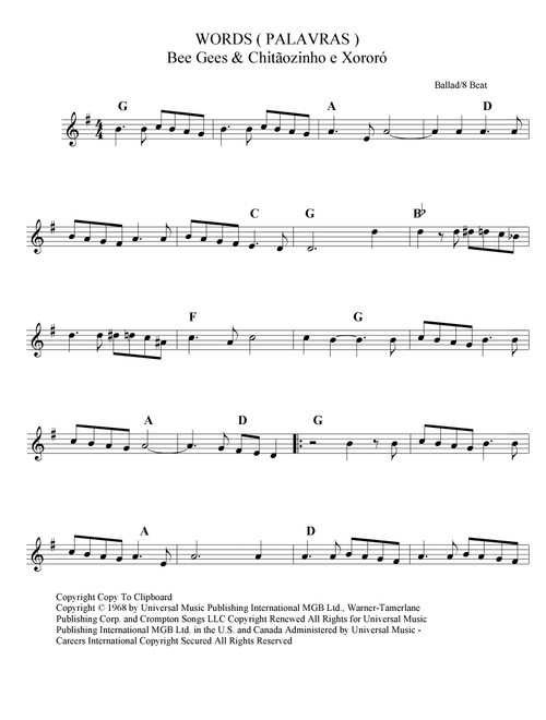Words (Arr. Heraldo) - Bee Gees (Lead Sheet - Fake Book)
