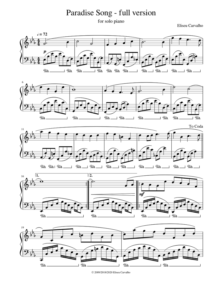 Paradise Song [full version] Sheet music for Piano (Solo) | Musescore.com