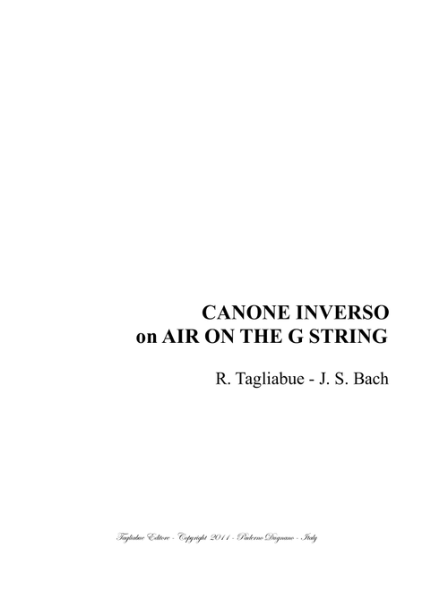 CANON INVERSO on THE AIR ON G STRING - For Oboe and Piano/Organ - R. Tagliabue on Air by J.S. Bach (Small Ensemble)