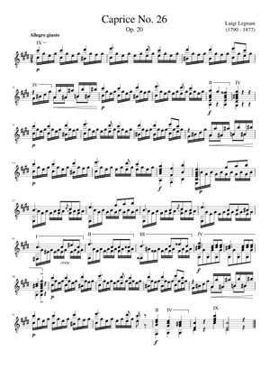 楽譜　レニャーニ　36のカプリス Op.20 Luigi Legnani - 36 Caprices, Op. 20 Sheet Music for Guitar