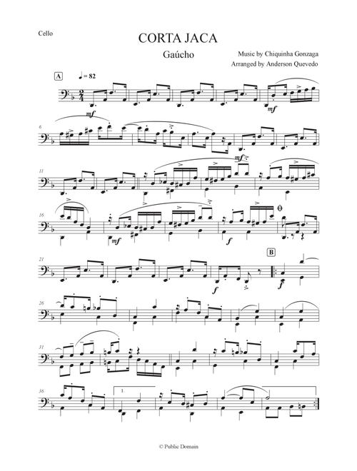 Corta Jaca (Gaucho) - Chiquinha Gonzaga for Cello (Arr. Anderson Quevedo) (Cello Solo)