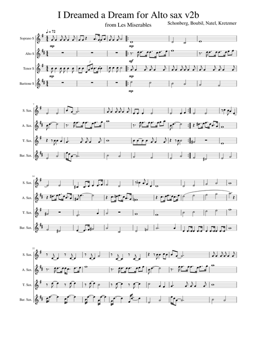 Les Miserables 1 I Dreamed a Dream for Alto sax solo