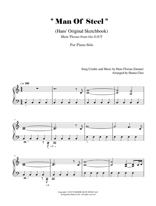 Man Of Steel (Hans' Original Sketchbook) (Arr. Hanna Choi) - Various (Piano Solo)