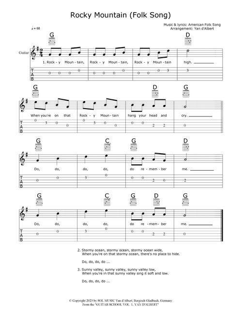 Rocky Mountain (Arr.: Yan d'Albert) (Guitar Chords-Lyrics)