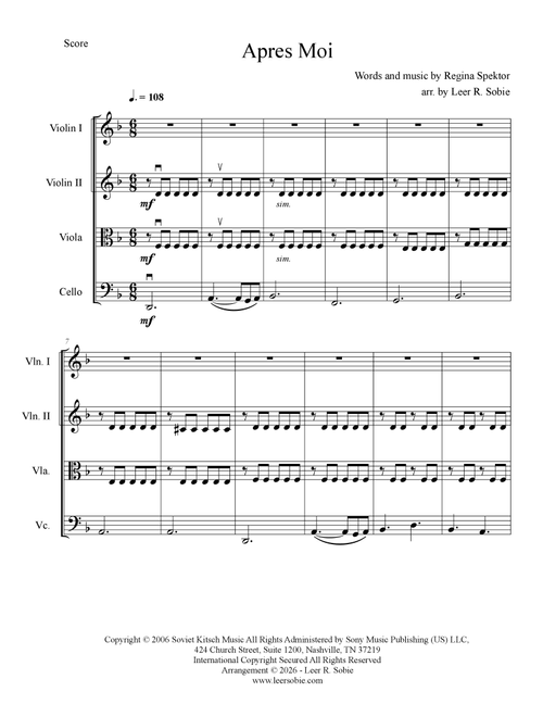 Apres Moi (Arr. Leer R. Sobie) - Regina Spektor (String Quartet)