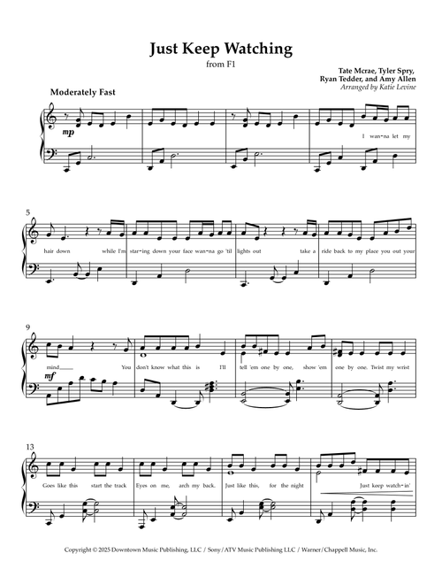 Just Keep Watching (Arr. Katie Levine) - Tate McRae (Easy Piano)