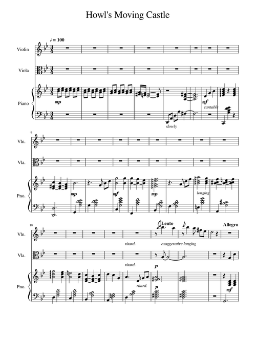 Howl's Moving Castle Arrangement Trio : Piano, Violin, Viola