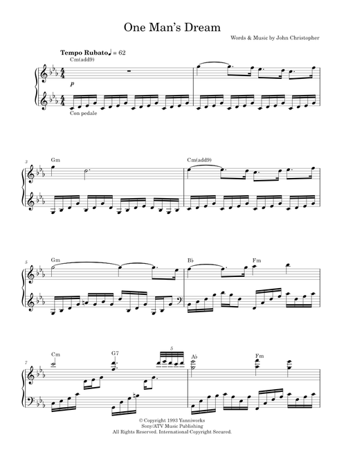 One Man's Dream - Yanni (Piano-Vocal-Guitar (Piano Accompaniment))